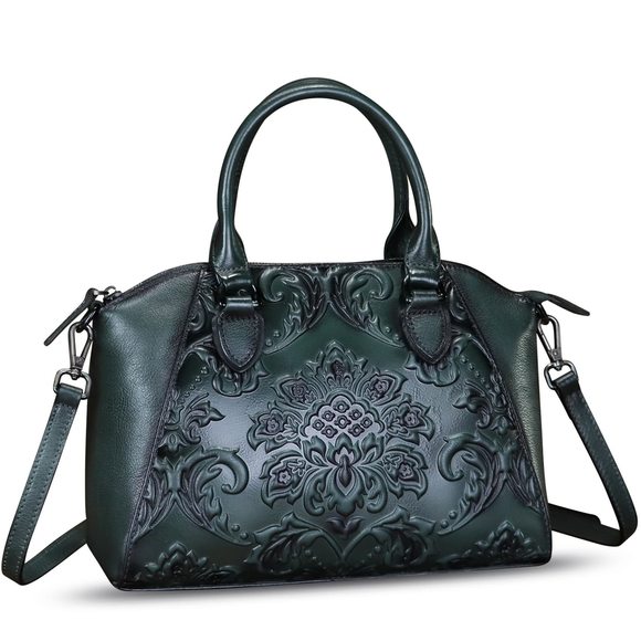 Genuine Leather Satchel Embossed Leather Handbag Top Handle Bags :| - Picture 1 of 7
